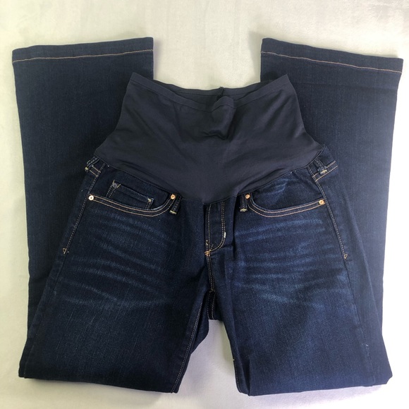 Gap Maternity Long & Lean Jeans 26 Women's Stretch Curvy Fit Flare Dark Wash - Picture 4 of 10